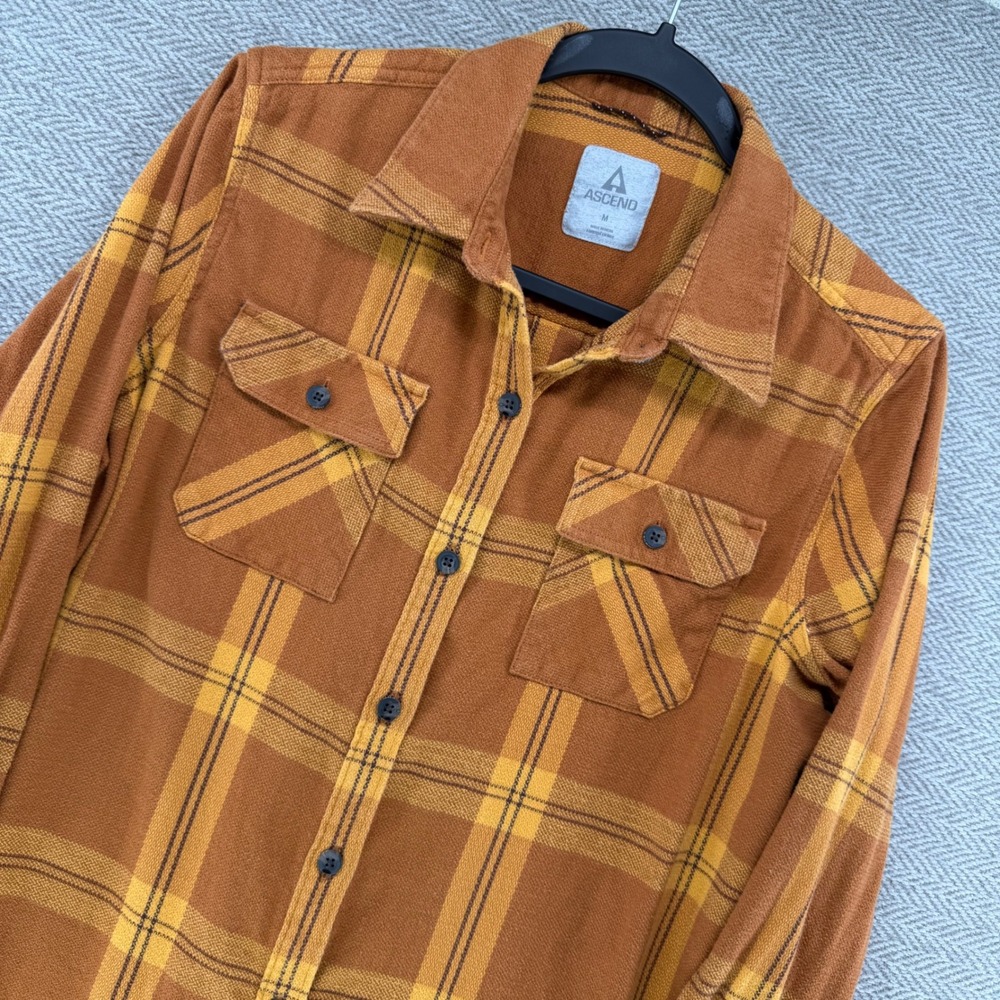Ascend Button Down Shirt Medium Orange Plaid Flannel Outdoor Casual